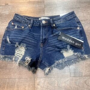 Madden Girl Women's Distressed Denim Shorts - High rise, raw hem